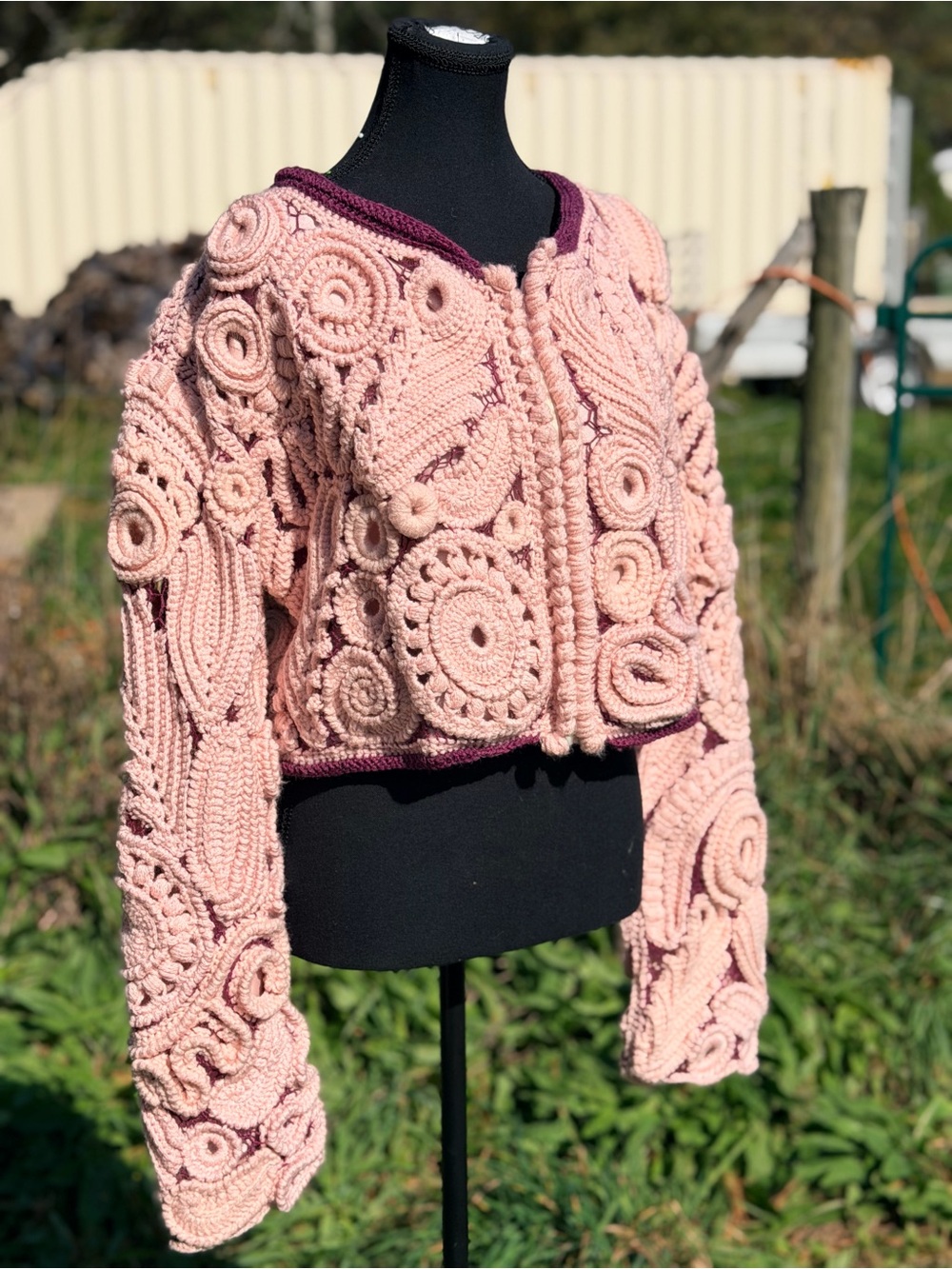 Women's Pink Irish Crochet Lace Openwork Jacket